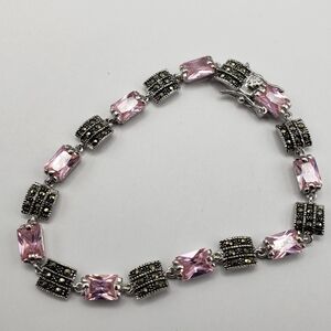 Sterling Silver Marcite w/ Pink Cushion Cut Crystals .925 NEW Barbiecore Pink